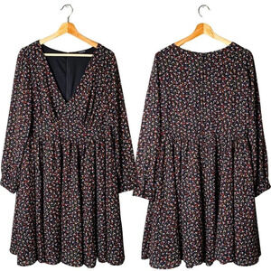 Torrid Women's Size 12 Balloon Sleeve Floral Print Georgette V-Neck Mini Dress